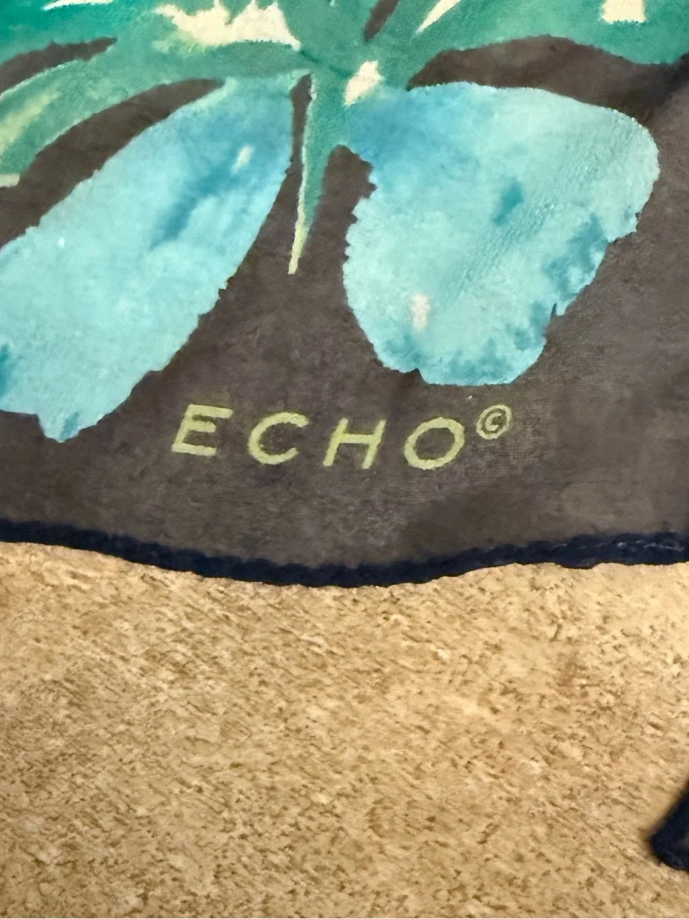 Vintage Rare Echo 100% Silk Butterfly Scarf Navy Blue Green Long Sheer Wrap 90s - Picture 3 of 4